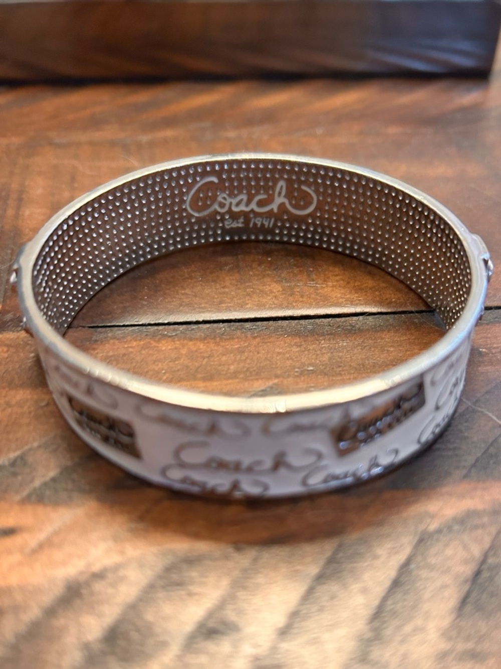 Coach Silver-Tone Signature Script Hinged Bangle - Picture 4 of 7